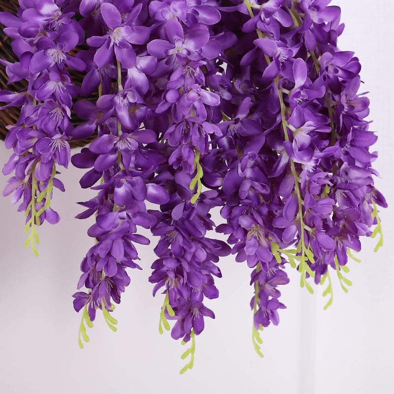Duovlo Silk Wisteria Flower Artificial 2.13 Feet Hanging Wisteria Vine Fake Flower Bush String Home Party Wedding Decoration,Pack of 4 (Purple) - Image 3